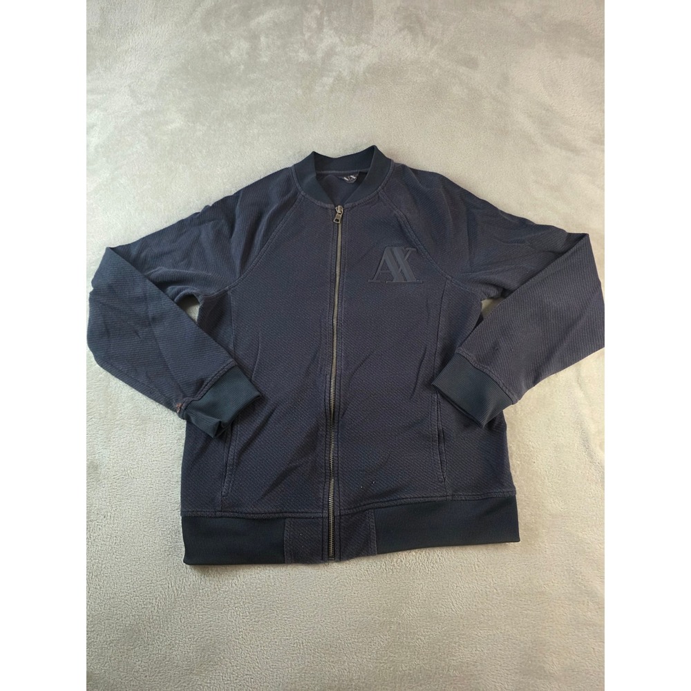 Armani Exchange Bomber Jacket Mens XS Navy Blue Full Zip Textured Logo